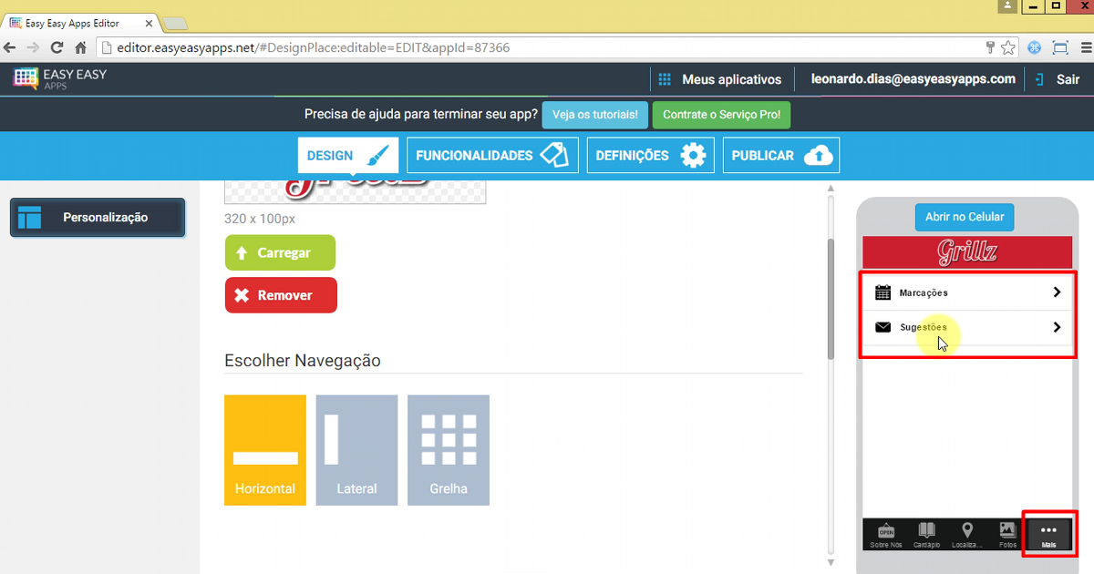 no menu horizontal se tiver mais de cinco abas, a quinta aba será a aba “mais”. dentro dessa aba terá acesso às restantes funcionalidades.