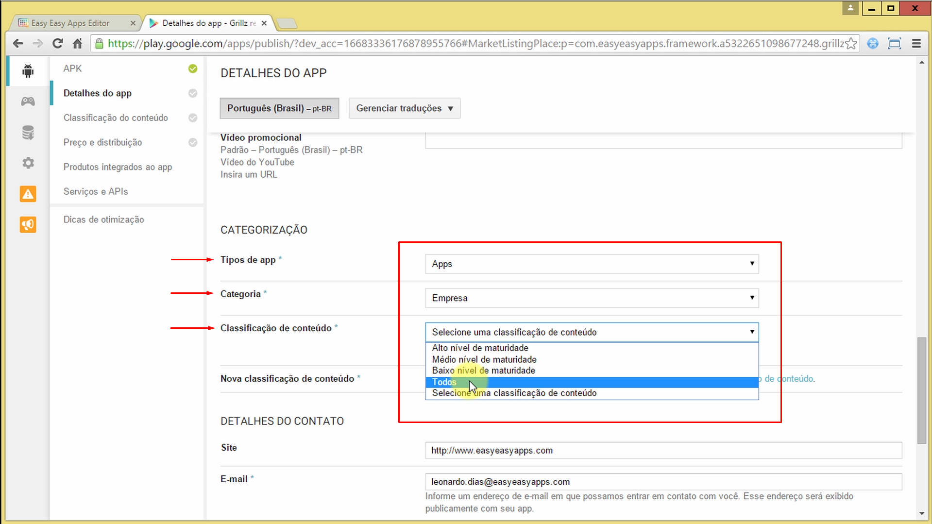 Categorização do aplicativo para o Google Play