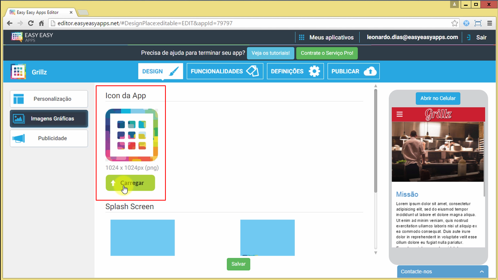 Carregar o icon do aplicativo no editor Easy Easy Apps